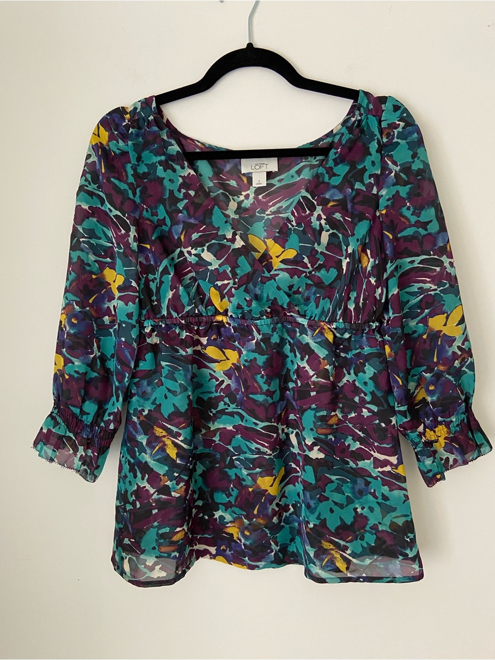 LOFT Women’s Floral Print Peplum Blouse 3/4 Sleeve Size S
